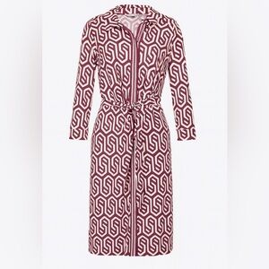 Geometric Print Shirtdress in Burgundy and White